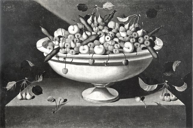 Perotti, Mario — Maestro della fruttiera lombarda - sec. XVII - Natura morta con fruttiera con pere, mele e ciliegie — insieme